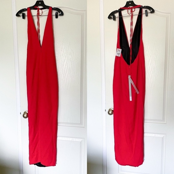 Art259Design Dress Backless Halter Slit Crinkle Midi Red S NWT - Picture 1 of 8